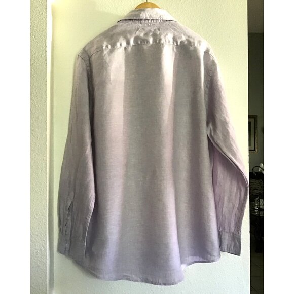 SAKS FIFTH AVENUE- MENS PURPLE CLASSIC FIT BUTTON DOWN 100% LINEN SIZE X-LARGE - Picture 3 of 8